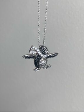 Vintage Sterling Silver Penguin Necklace 925 CZ Pave Pendant 18” Italy Cute